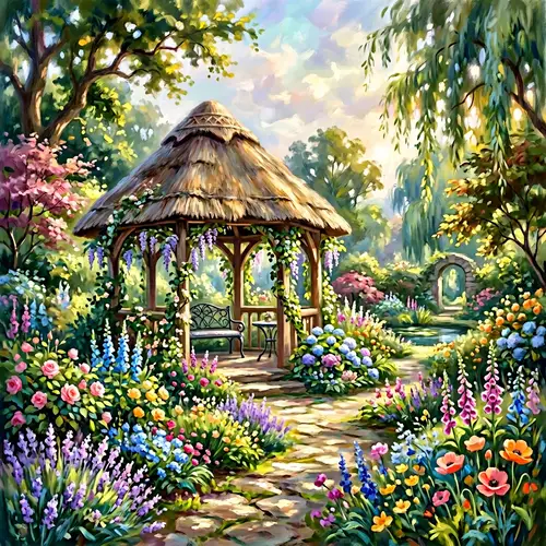 Elegant Garden Gazebo in Impressionist Style