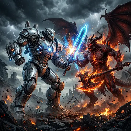 Epic Robot Fight vs. Powerful Devil: Battle of Titans