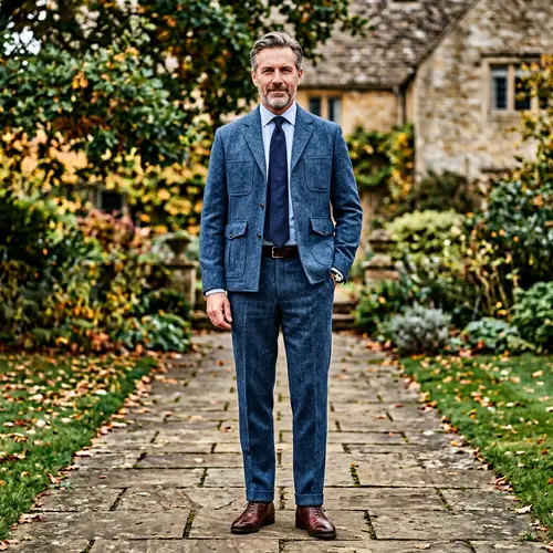 Men's Blue Herringbone Tweed Suit - Stylish & Modern