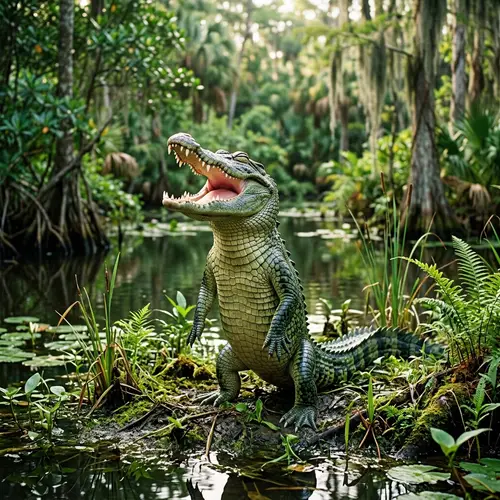 Singing Crocodile in Peaceful Swamp | Melodic Green Reptile