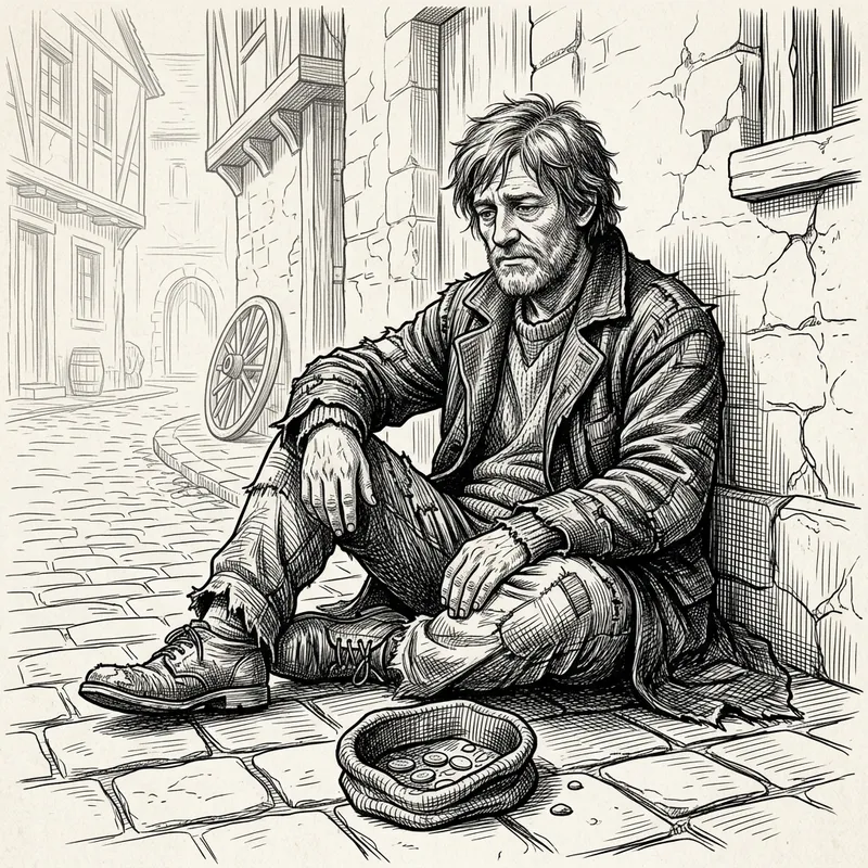 3D Line Art of Beggar - Poverty and Strength 3D Line Art of Beggar - Poverty and Strength