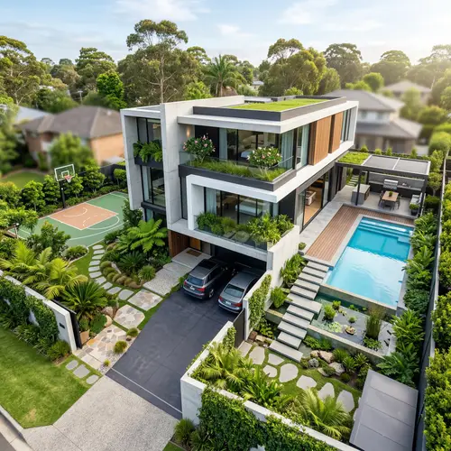 Modern Two-Storey House Plan with Garden & Pool