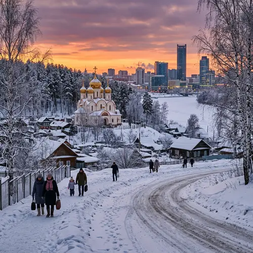 Picturesque View of Russia: Urban-Rustic Landscape in Winter