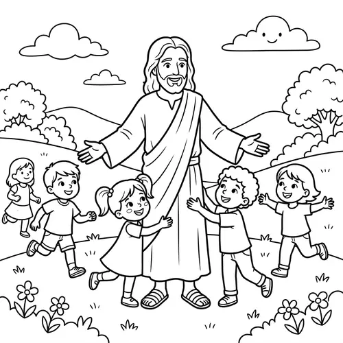 Jesus Welcomes Children Coloring Page