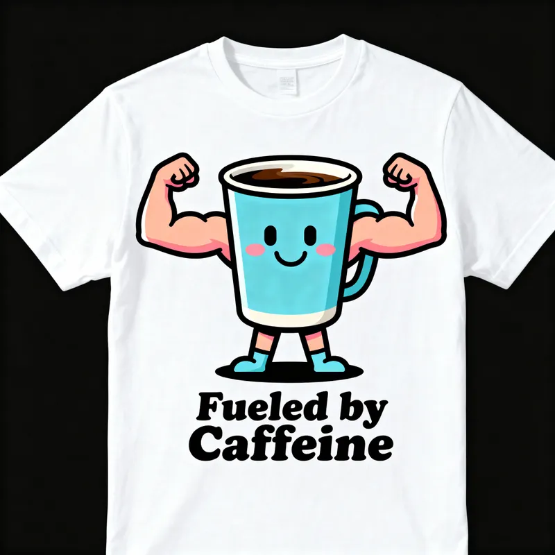Fueled by Caffeine Cartoon Coffee Cup T-Shirt Design