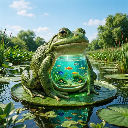 Fascinating Water Tank in Giant Green Frog - Natural Absurdity