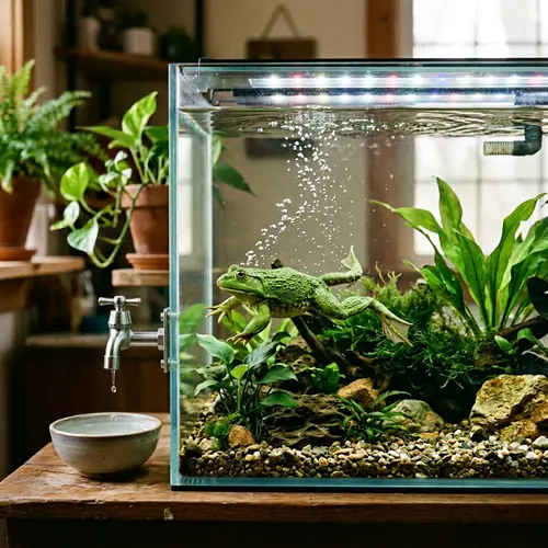 Frog Swimming in Clear Water Tank