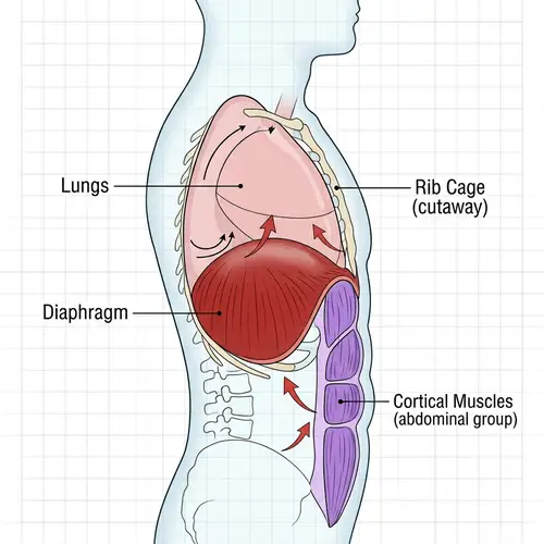 Lungs, Diaphragm, and Cortical Muscles Schematic