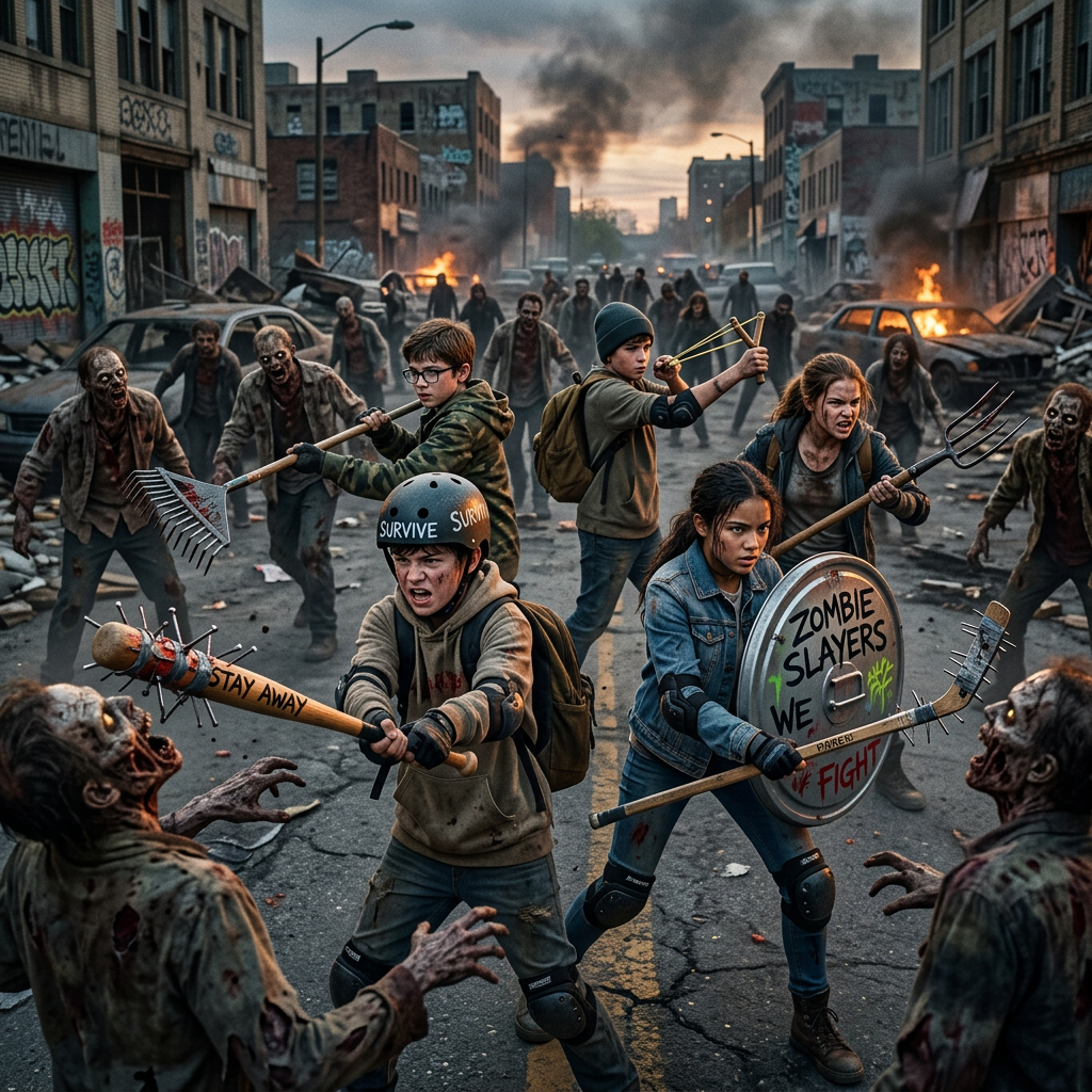 Middle School Students' Creative Battle Against Zombies | AI Art