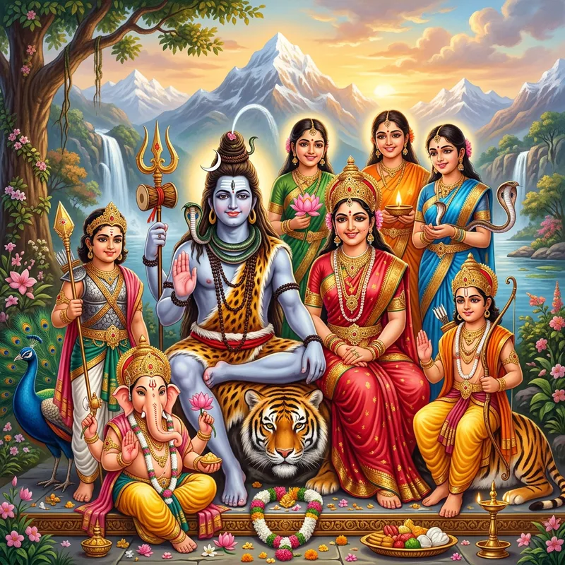 Divine Family Portrait of Lord Shiva & Goddess Parvati