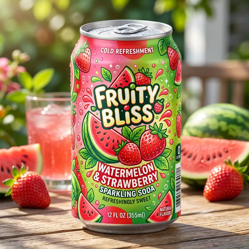Vibrant Watermelon & Strawberry Soda Packaging Vibrant Watermelon & Strawberry Soda Packaging
