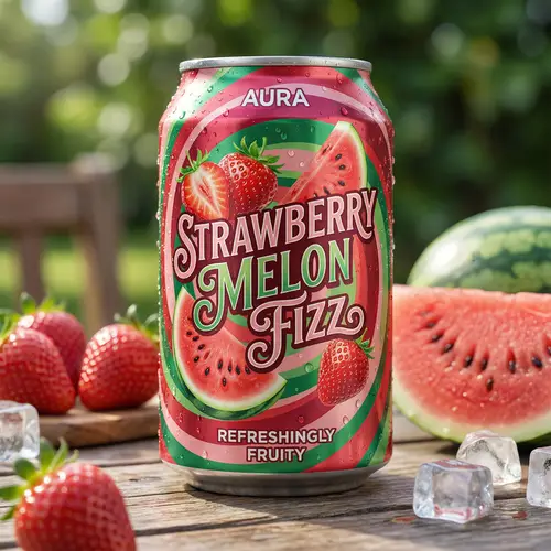 Artistic Watermelon & Strawberry Soda Can Packaging