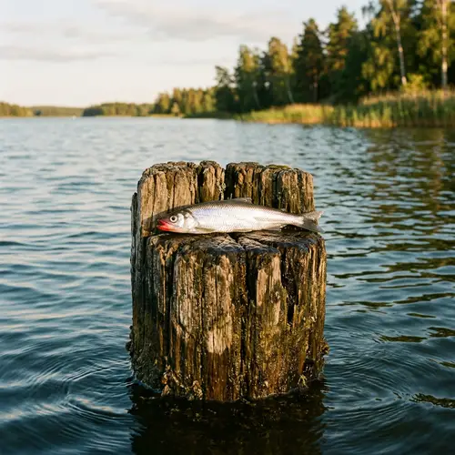Shimmering Smelt Fish with Red Lips on Weathered Pylon