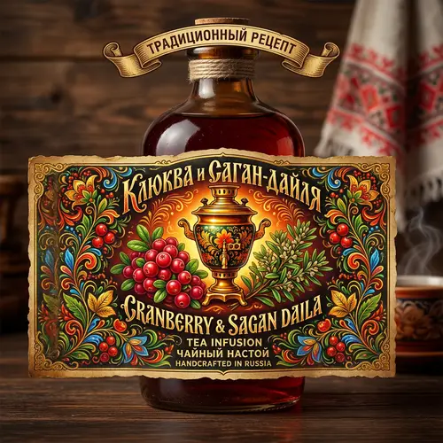 Russian Folk-Inspired Cranberry & Sagan Daila Tea Label