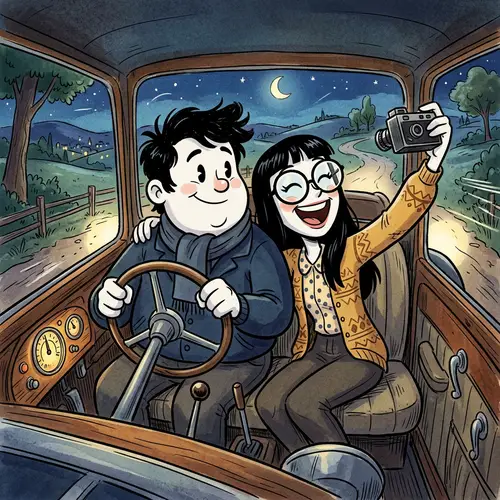 Fun Animated Couple Date in Car | Playful Car Selfie Scene