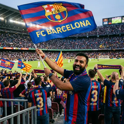 Excited Barcelona Fan Showing Team Pride