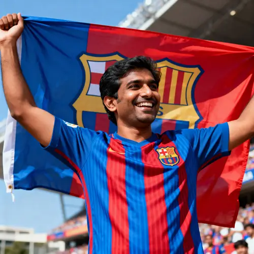Excited Barcelona Fan Showing Team Pride