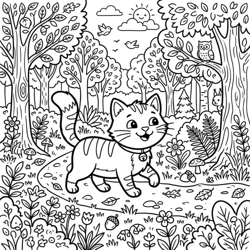 Black and White Cartoon Cat Coloring Page for Kids
