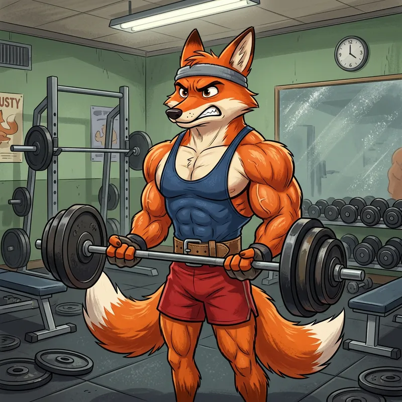 Cartoon Fox Bodybuilder: Fitness Illustration