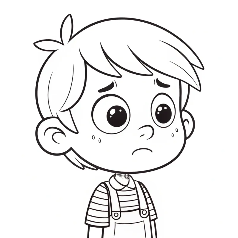 Simple Coloring Page for Kids - Worried Little Boy