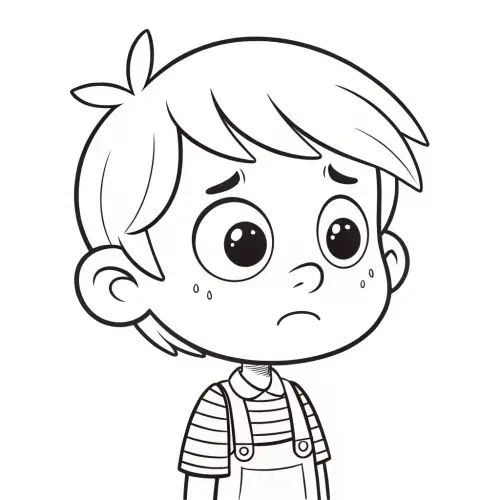Simple Coloring Page for Kids - Worried Little Boy