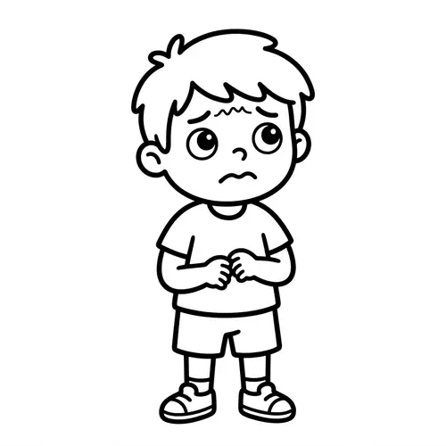 Simple Coloring Page for Kids - Worried Little Boy