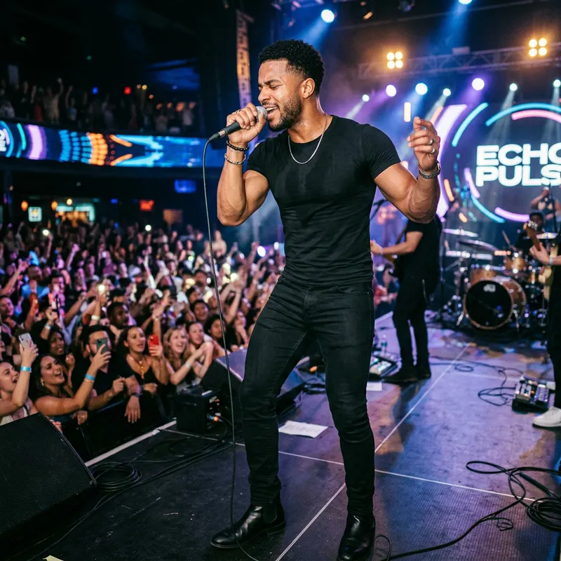 Stylish Young Male Lead Singer in Tight Attire