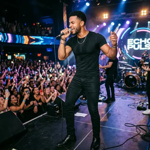 Stylish Young Male Lead Singer in Tight Attire