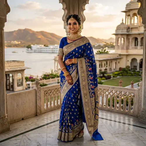 Professional Indian Model in Traditional Saree with Gold Jewelry