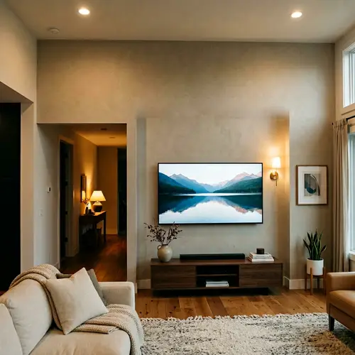 Modern Living Room with 75-Inch TV & Cozy Decor