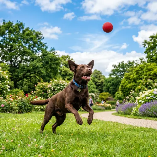 Playful Brown-Coloured Labrador Dog in Scenic Park Setting
