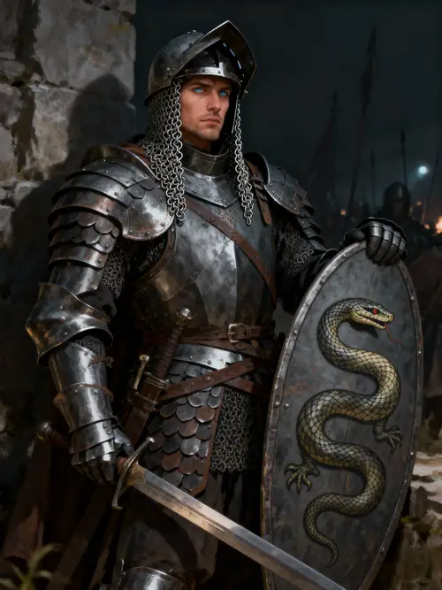Elite Soldier in Scaled Armor with Snake Shield
