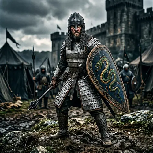 Elite Soldier in Scaled Armor with Snake Shield