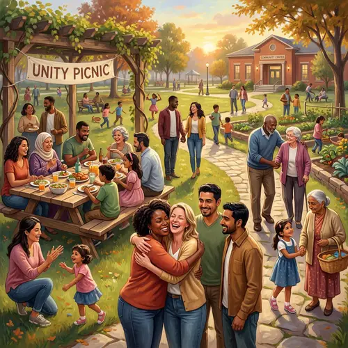 Heartwarming Illustration of Diverse People Engaging in Acts of Love