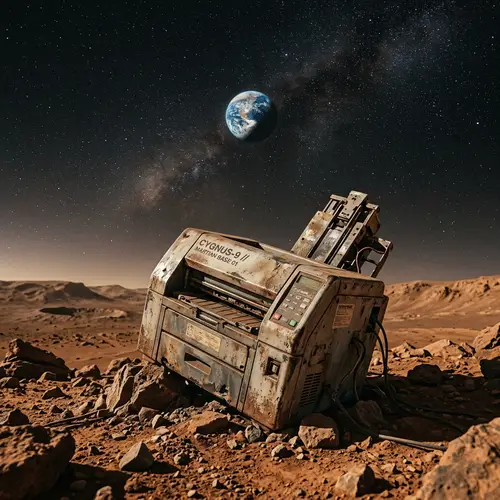 Aged Printer on Mars: Gazing Toward Earth in Cosmic Solitude