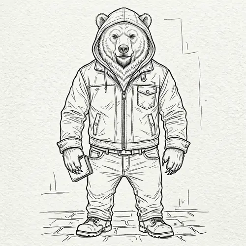 Anthropomorphic Bear Sketch for Machine Embroidery
