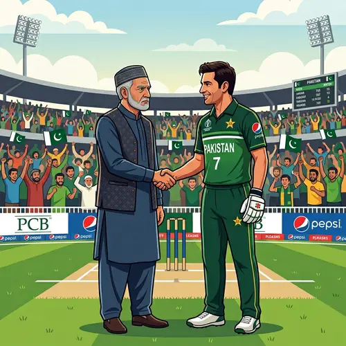 Mid-Aged Man in Green Cricket Uniform Shaking Hands | Cricket Ground Scene