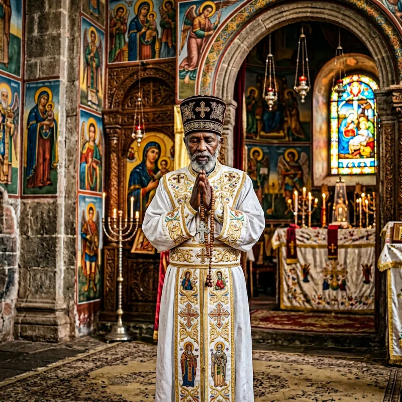 Ethiopian Orthodox Church Priest in Traditional Attire