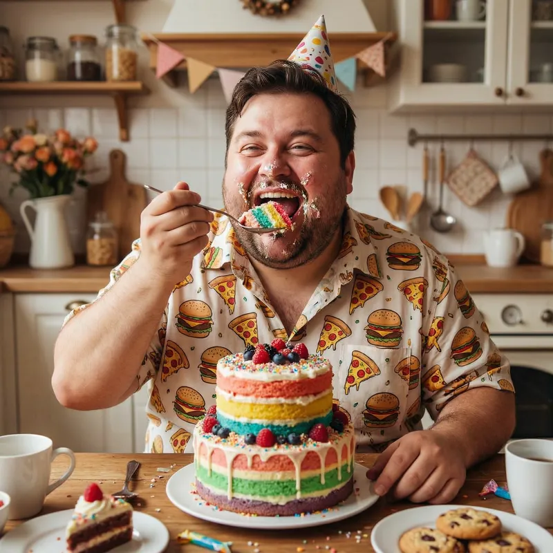 Indulging Fat Man Eating Cake | Amusing Moment