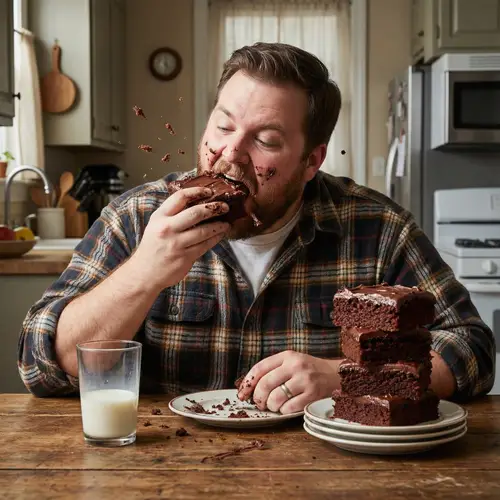 Indulgent man enjoys chocolate cake | Cake glutton in action