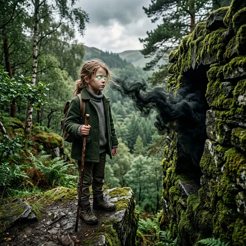 Young Girl with Visionary Powers gazing at a Mysterious Portal