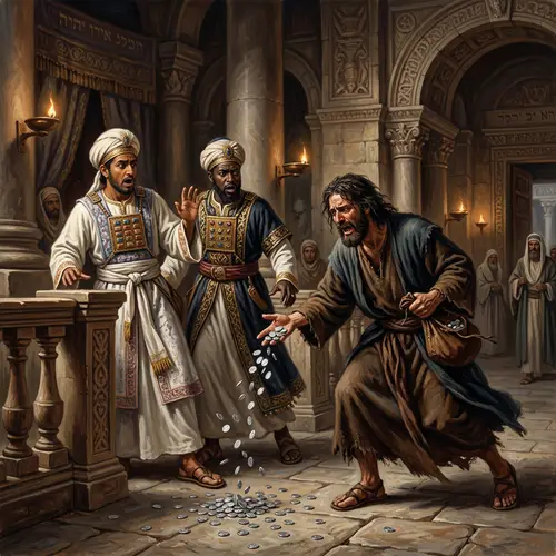 Ancient Middle East Scene: Judas Betrays with Silver Coins