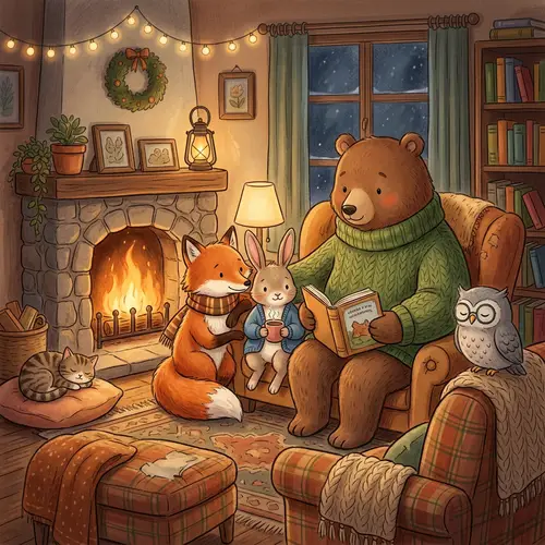 Cozy Cartoon Animal Friends at Home