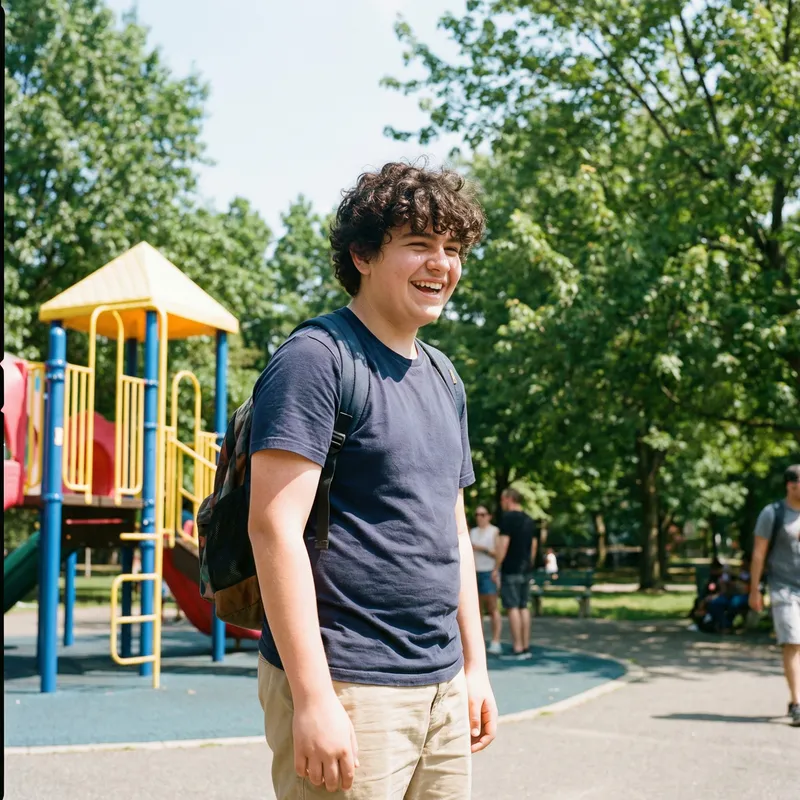 Cheerful Overweight Teen Boy: Smiling in Park | Website Name Cheerful Overweight Teen Boy: Smiling in Park | Website Name