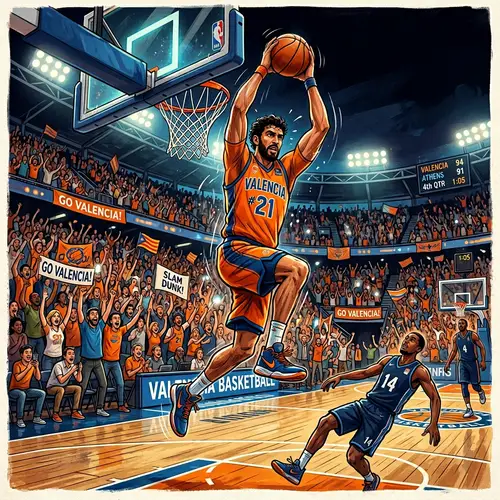 Spectacular Night Basketball Game with Athletic Slam Dunk