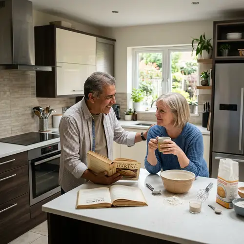 Modern Hispanic Grandfather Persuades Caucasian Grandmother to Bake Kolobok