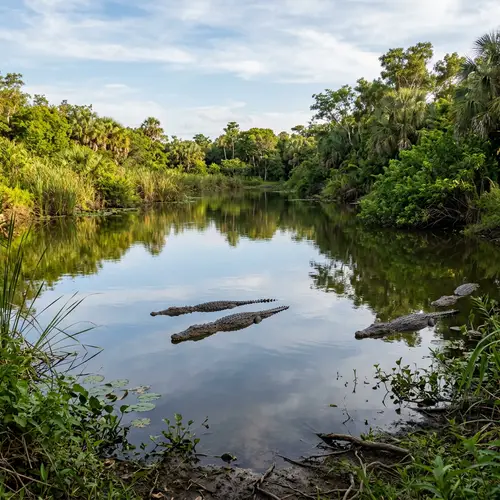 Tranquil Scene with Serene Pond and Crocodiles | Nature Photography