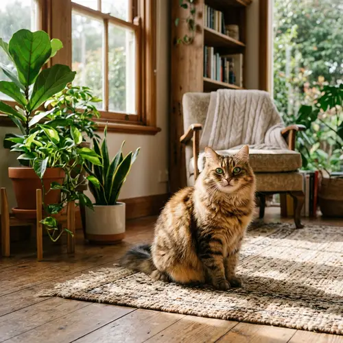 Joyful Cat in Cozy Room | Peaceful and Content Cat