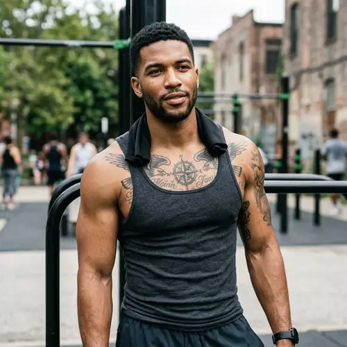 Handsome Man with Tattoos and Muscles