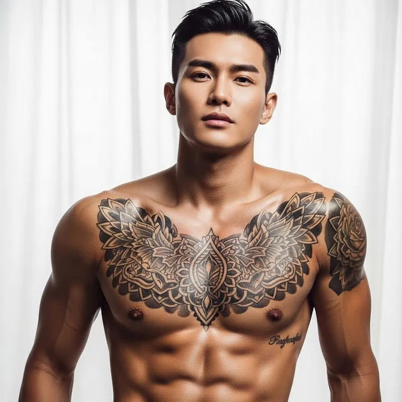 Handsome Man with Tattoos and Muscles